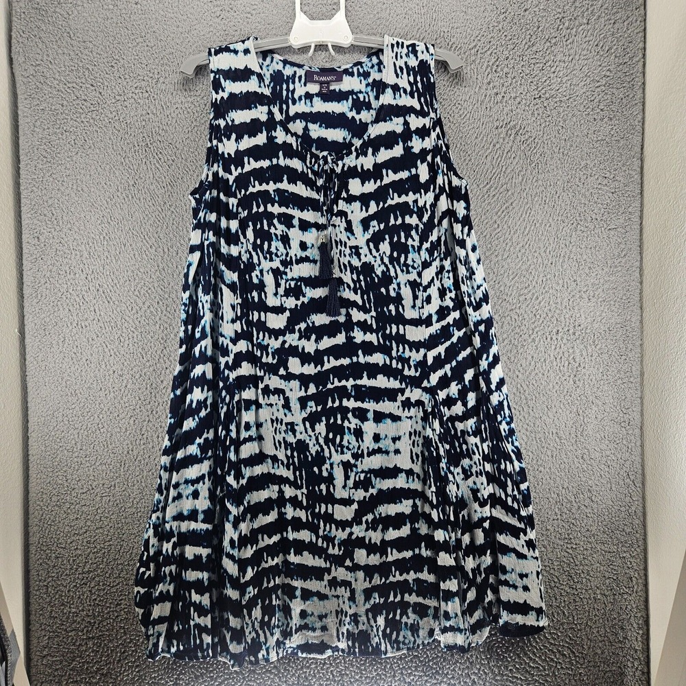 Roaman's Dress‎ Size 14 16 Tie Dye Print Sleeveless Semi Sheer Blue White - M